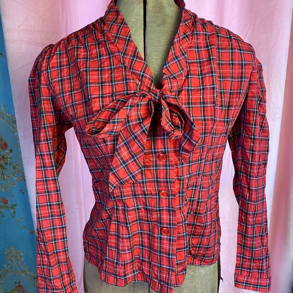Heart of Haute Red Plaid Elsa Blouse Large